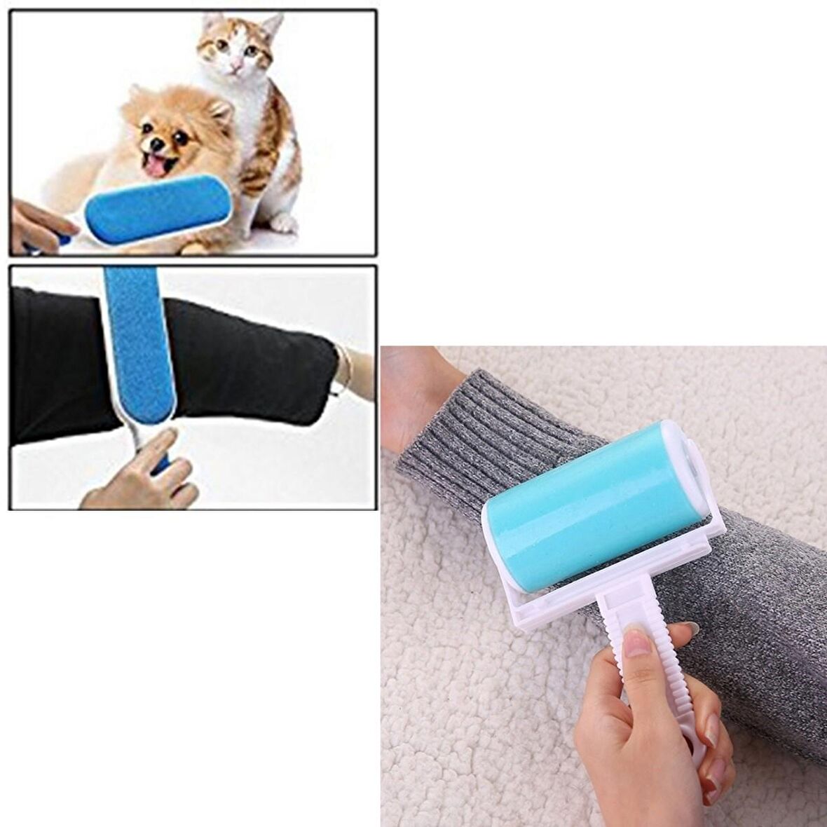 Yıkanabilir Tüy Toplama Rulosu Ve Kendinden Temizlemeli Kedi Köpek Toz Temizleyici Tarak Fırça Seti (3984)